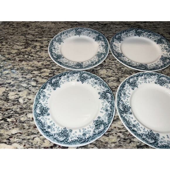 Pitcairns Limited Tunstall England Myrtle Dinner Plates 9" Set of 4 Atq Blue Whi - Picture 3 of 11